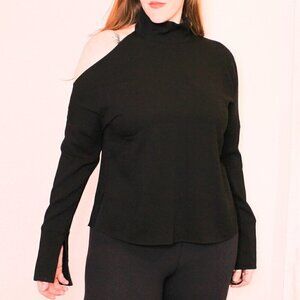 Tibi Asymmetrical Cutout Shoulder Top Black Medium Blouse